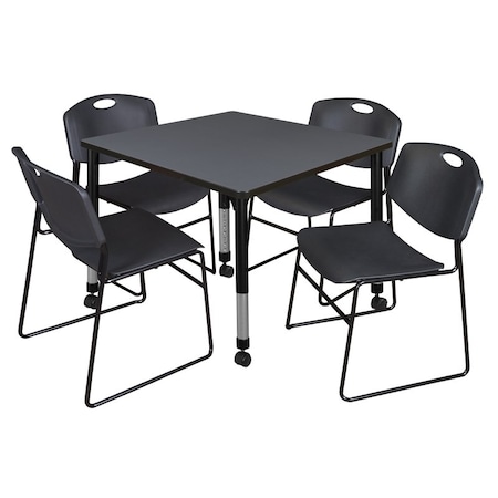 Regency Tables > Height Adjustable > Square Mobile Table & Chair Sets, 36 W, 36 L, 23-34 H, Grey TB3636GYAPCBK44BK